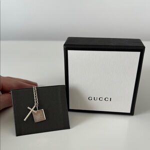 Gucci Silver Square Cross Pendant Necklace